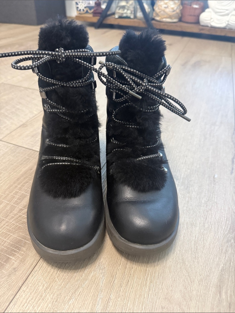 UGG Black Faux Fur Lace-Up Winter Boots